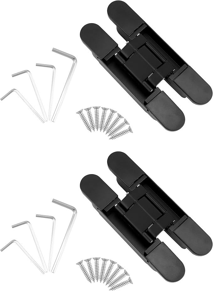QWORK Adjustable Hidden Door Hinges (2-Pack), 6" Zinc Alloy Swing Hinger for Doors Up to 50mm Width & 0-35mm Thickness
