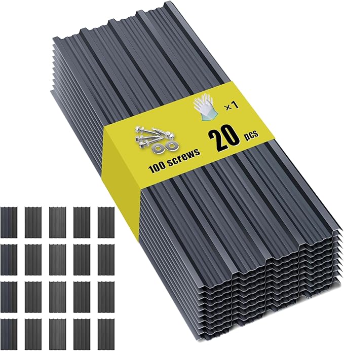 Metal Roofing Panels - 20 Pcs Corrugated Pergola Roofing Panels Heavy Duty Waterproof Tin Roof Materials for Shed Gazebo Garages Patio Siding 42.52x17.7in, Grey