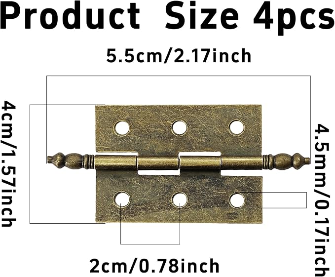 4Pcs Antique Bronze Folding Butt Hinges, Vintage Brass Hinges for Cabinet, Door, Window, Wooden Box, Chest, Cupboard, Furniture Hardware, Size 2.16" x 1.57"