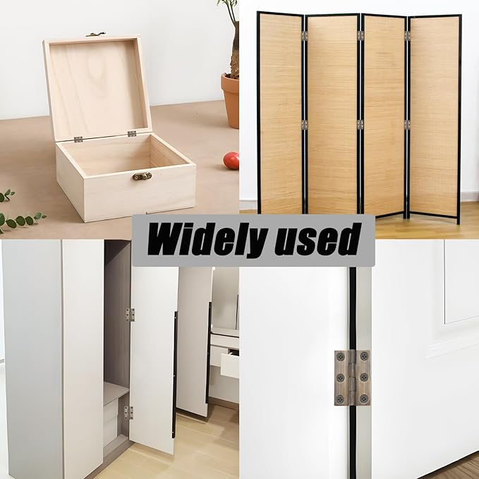 8 Pcs 24mmx37mm / 0.94" x 1.46" Bronze Mini Hinges, 1.5 Inch Solid Brass Folding Butt Hinge, Cabinet Hinge for Jewelry Box, Drawer Cabinet Furniture