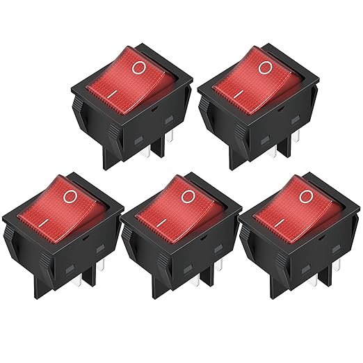 DaierTek 12V 30A Rocker Switch 4 Pin Red LED Lighted Rocker Toggle Switch DPST Heavy Duty 30 Amp 12 Volt Rocker Switch KCD2 KCD4-5pcs