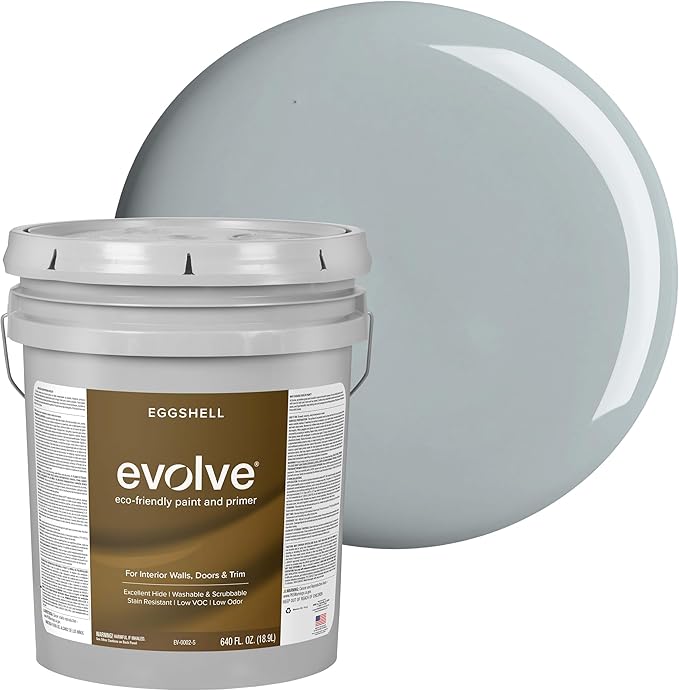 EVOLVE Paint & Primer: Environment-friendly, Low Sheen with One-coat Coverage for Interior & Exterior surfaces (Pebble Gray, 5-Gallon)