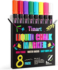 Timart Liquid Chalk Markers, 6mm Bold Tip Chalk Pens, Dry Erase Marker Pens for Chalkboards, Signs, Blackboards, Windows, Glass - Reversible Tip, First Day of School Board Pens (Classic)