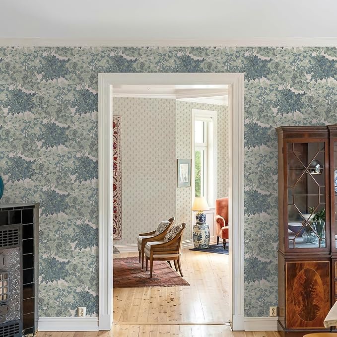 Tempaper Textured Green Canopy Toile Faux Grasscloth Removable Peel and Stick Wallpaper, 20.5 in X 16.5 ft, Made in The USA