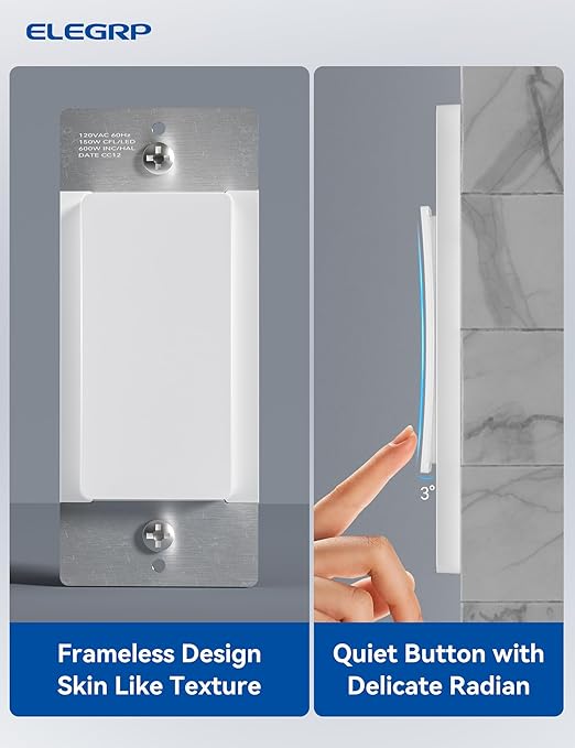 ELEGRP Smart Light Switch, 2.4GHz Wi-Fi Light Switch Compatible with Alexa & Google Assistant, Neutral Wire Required, APP Control and Timer Schedule, UL Certified, Single Pole/3 Way, White, 4 Pack