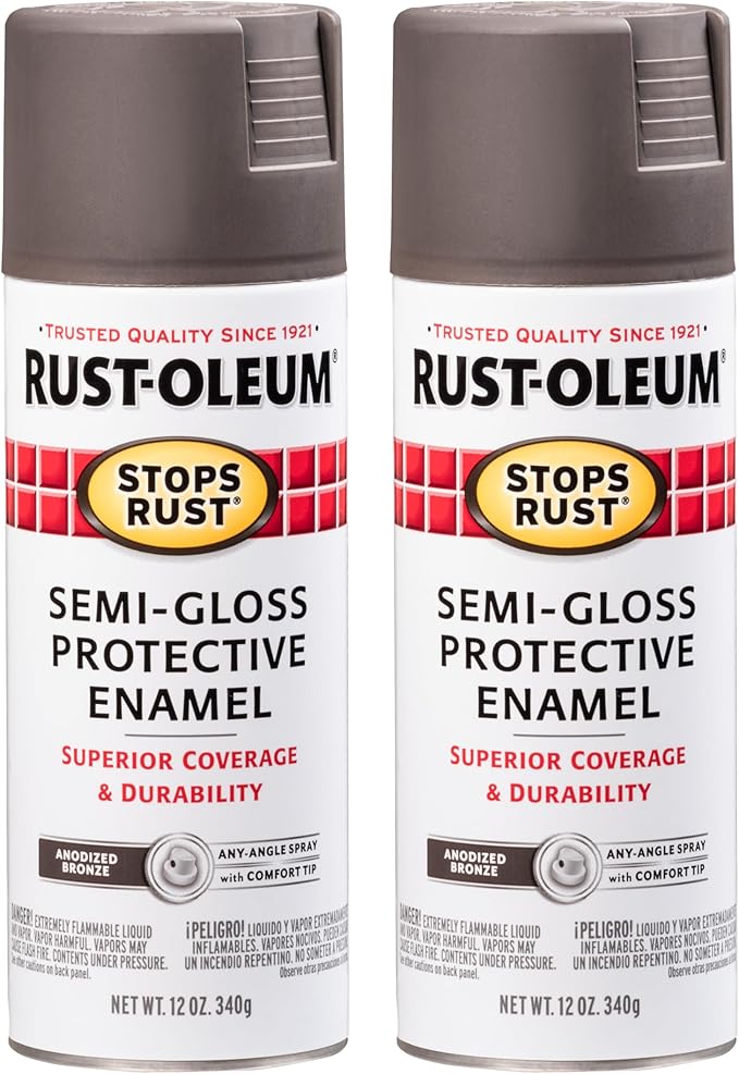 Rust-Oleum 7754830 Stops Rust Spray Paint, 12 oz, Semi-Gloss Anodized Bronze, 2 Pack