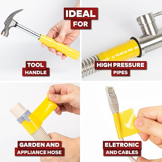XFasten Self-fusing Silicone Tape Pro, Yellow, 1.5-Inch x 15-Feet, 30mils Non-Adhesive Thick Silicone Repair Tape for Leaky Pipe Drain, Tool Grip, Electrical Wires, PVC Pipe Leak, and Water Sealing