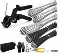 450Pcs Metal Zip Ties Gun Kit, Silver 8/12/16in & Black 8/12in Stainless Steel Zip Ties, Heavy Duty Cable Tie Fastening Cutting Tool Set with Organizer, Gloves, Storage Bag for Fence, Exhaust Wrap