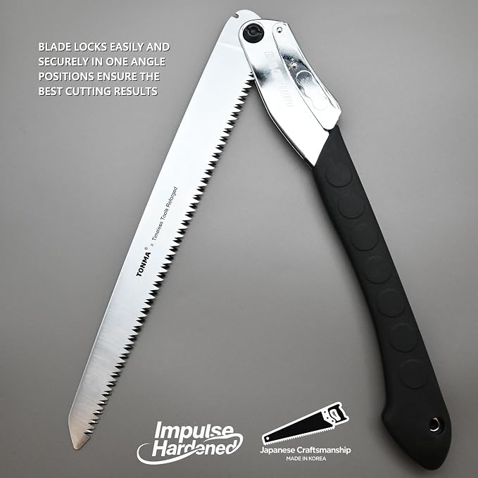 TONMA Folding Hand Saw [Made in Korea] 14" (360mm) LargeTeeth Pruning Hand Saw for Wood Cutting, Outdoor Camping, Garden Woodworking, Japanese Craft Plating Impulse Hardened Stainless Blade