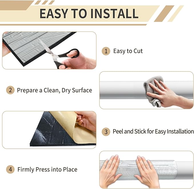 TroyStudio Sound Proof Closed Cell Foam, Self-Adhesive 13" x 39" Heat Shield Acoustic Rubber Foam Sheet - Waterproof Noise Vibration Thermal Insulation Roll for Home, Car, HVAC, Pipe, Machine