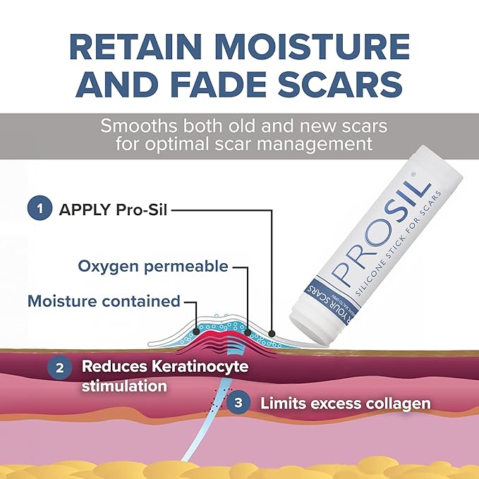 ProSIL Silicone Scar Stick - Scar Gel for Surgical Scars, Acne, & Burns - Silicone Gel for Scars is Safe for Children, Men & Women - Silicone Scar Gel Provides Effective Scar Therapy, 17g