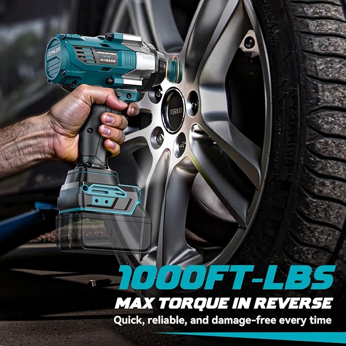 DIYtoolifz Cordless Impact Wrench 1/2 inch for Makita 18V Battery, 1000Ft-lbs Brushless Electric Power Impact Driver Gun Tool, 2100RPM High Torque Impact Wrench with LED Work Light (Tool Only)