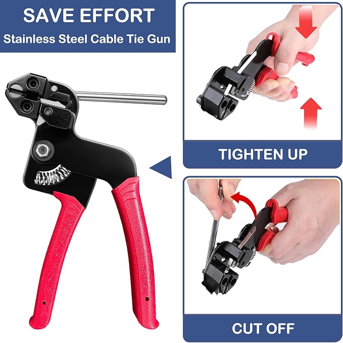300PCS Metal Zip Ties Gun Kit, Silver 7.8"/9.8"/11.8" Self-Locking 304 Stainless Steel Zip Ties, Heavy Duty Cable Tie Fastening Cutting Release Tool Set for Outdoor Fence, Exhaust Pipe and Farm Use.