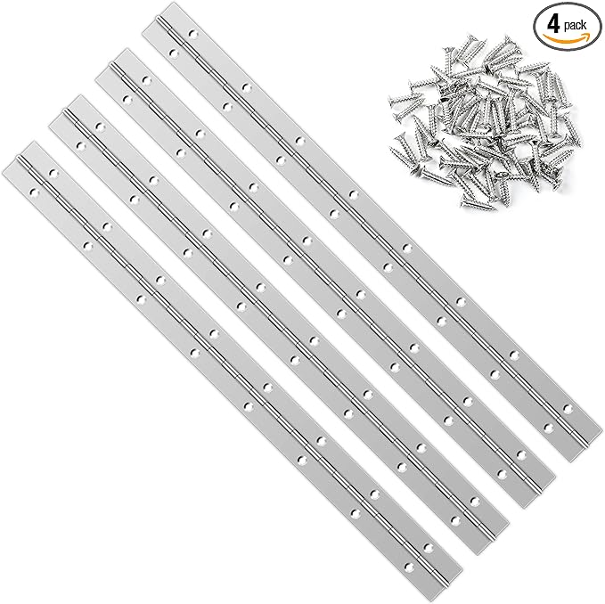 4 PCS 16 Inch Stainless Steel Piano Hinge Heavy Duty with 64 Pcs Screws for Cabinets Boat Marine Door DIY Woodworking Storage Box Hatche Furniture Hardware Silvery