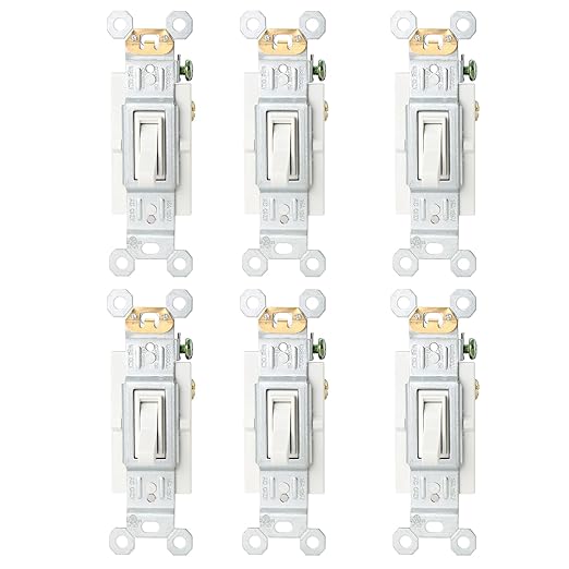 Baomain 6-Pack 15 Amp Toggle Light Switch, 3-Way, Residential/Commercial Grade, On/Off Switch, Glossy White, UL Certified