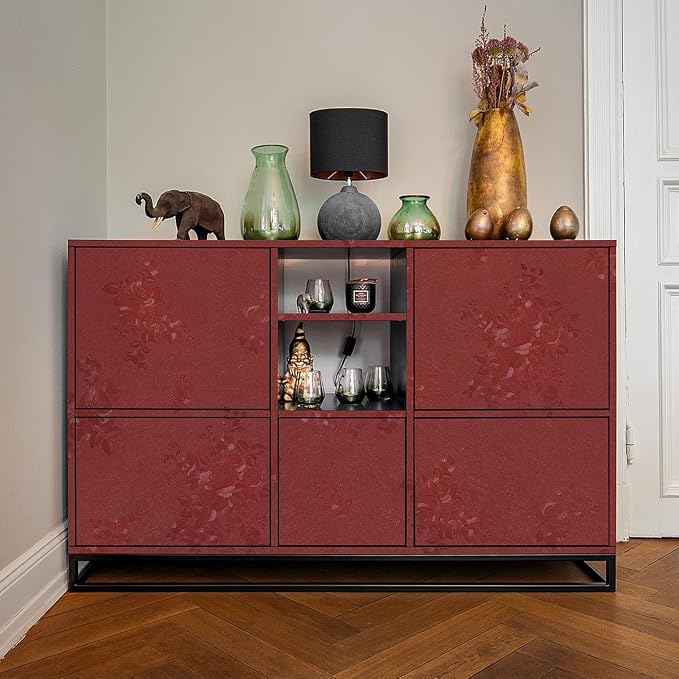 Red Wallpaper Burgundy Silk Texture Embossed Floral 393in17.7in | Thicken Vinyl Wallpaper,Retro Crimson Red Self Adhesive Wall paper for Bedroom, Easy to Use&Removal,Gift Paper Christmas