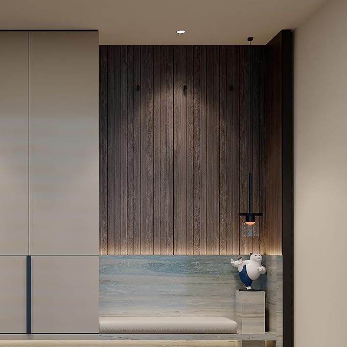 YU LI 3DH Peel and Stick PVC Slat Wall Panel 236"x15.75" Self-Adhesive Thick Faux Smoked Wood Grain Wallpaper Panel 3D Soundproof Wall Panels for Walls & Ceilings