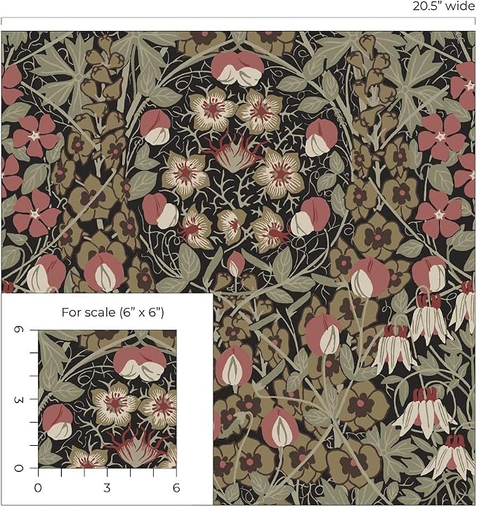 NextWall Tulip Garden Floral Peel and Stick Wallpaper (Ebony & Red Clay)