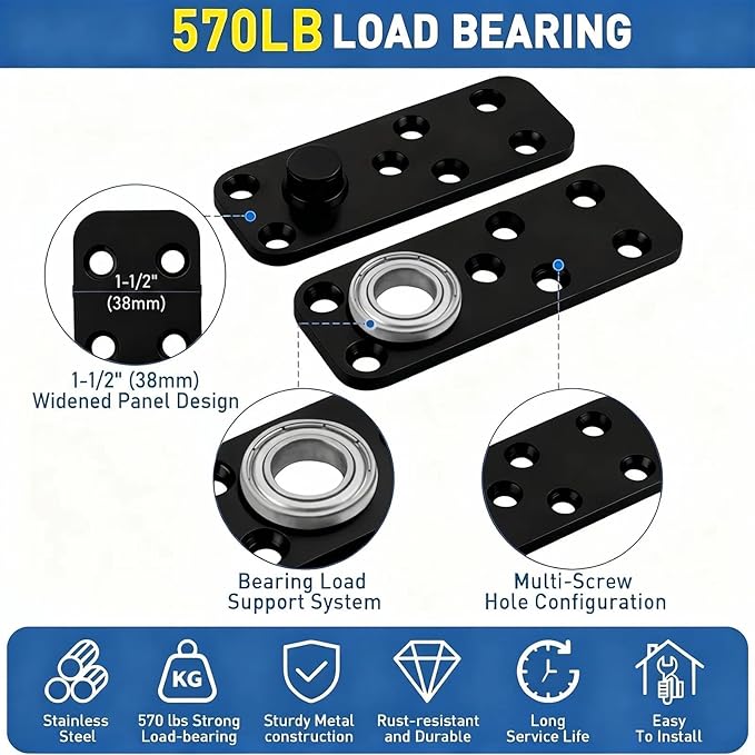 TamBee Heavy Duty Pivot Hinge Hidden Door Hinge - 570 lbs Load, Bearing, Stainless Steel, Rust Resistant, Concealed for Wood Doors, Secret Doors, Hidden Door, Bookcase Door and Bookshelf Door Black