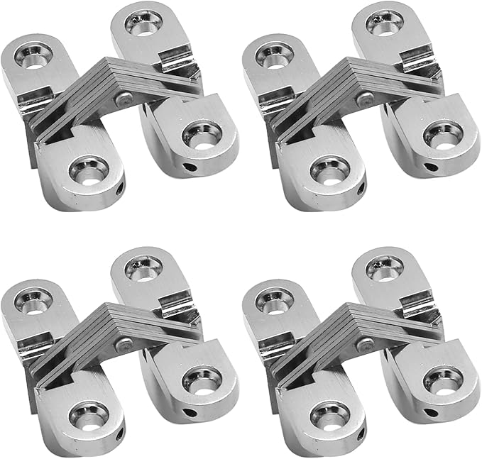 1-3/4" Hidden Hinge Stainless Steel 180 Degree Invisible Cross Hinges for Kitchen Cabinet Door Frameless Concealed Hinge with Screws, 4pcs
