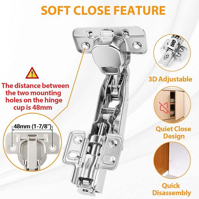 TamBee Corner Cabinet Hinge Bifold 165 Degree Lazy Susan Door Hinge 48mm Full Overlay Soft Close Hinges Concealed Hydraulic Hinges Adjustable Mounting Frameless 2 Pcs /1 Pair Full Overlay