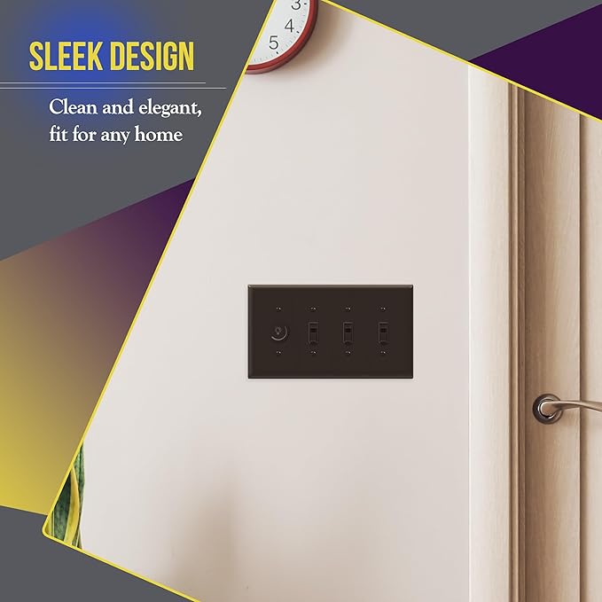ENERLITES Quad Light Switch Wall Plate, Toggle Switch Plate, Gloss Finish, 4-Gang Mid-Size 4.88" x 8.58", Unbreakable Polycarbonate Thermoplastic, 8814M-BR, Brown