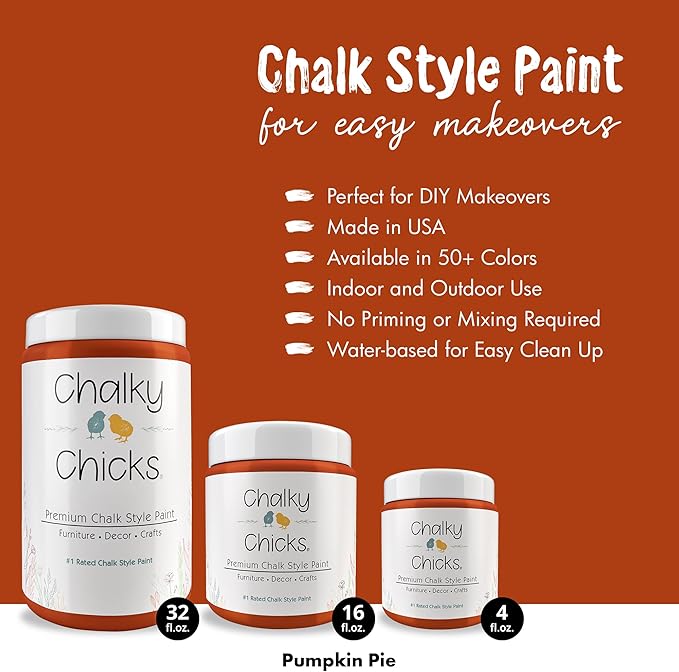 Chalky Chicks 32 Fl Oz Matte Pumpkin Pie (Orange) Chalk Paint for Furniture Without Sanding - No Prep Furniture Paint No Sanding All in One for Crafts, Wood, Walls, Cabinet, Metal, Dresser, Farmhouse