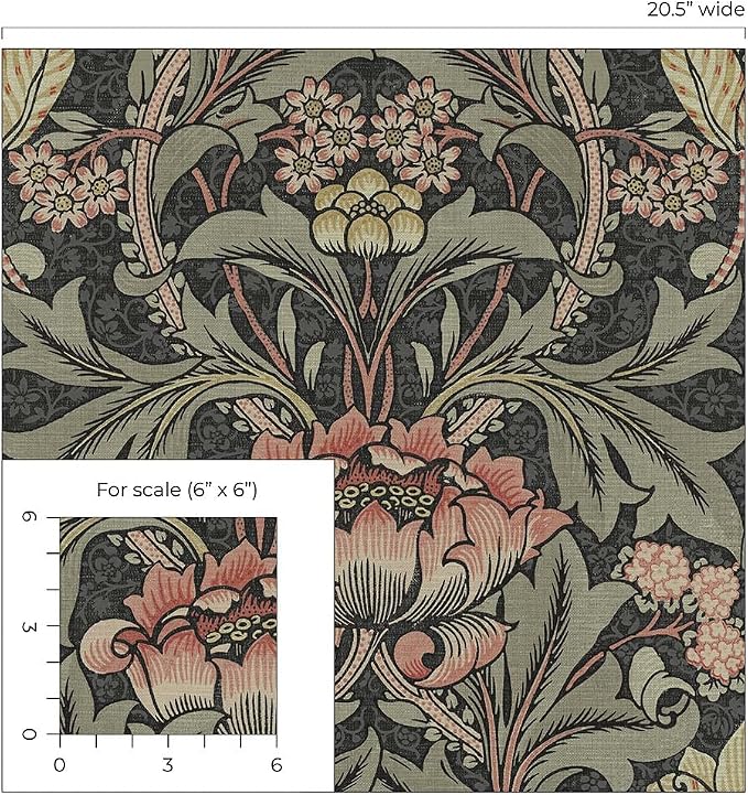 NextWall Acanthus Floral Peel and Stick Wallpaper (Charcoal & Rosewood)