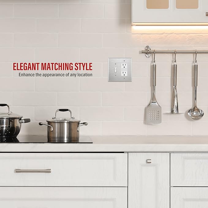 ENERLITES Combination Toggle Light Switch or Decorator Switch Metal Wall Plate, Corrosive Resistant, Mid-Size 2-Gang 4.88" x 4.92", 771131M, 430 Stainless Steel, UL Listed, Silver