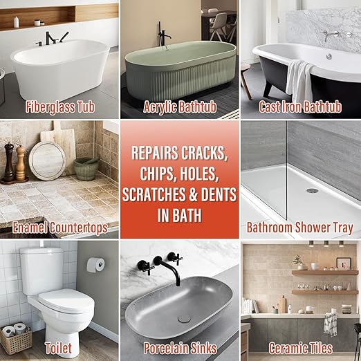 Fiberglass Tub Repair Kit(Color Match), Fiberglass Shower and Acrylic Bathtub Repair Kit for Scratches, Cracks, Chips, Holes on Porcelain, Enamel, Tubs, Tile, Sink, Fix Chipped Almond Bath Tub