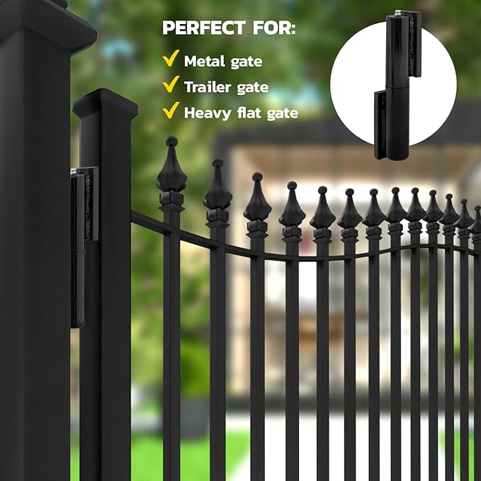 4PACK Gate Hinge, Heavy Duty (7"), Weld-On Install, Wood/Metal Fence - Black