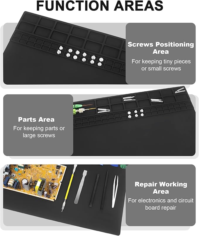 23.7''x13.8'' Extra Large Soldering Mat Premium Silicone 932°F Heat Resistant Repair Mat Non-Slip Large Soldering Mat for Soldering Iron, DIY Projects, Electronics, Phone, Laptop Repair (Black)