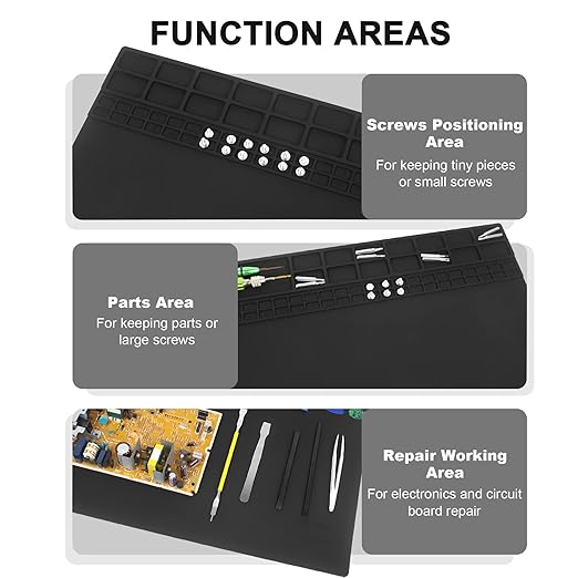23.7'' x 13.8'' Extra Large Silicone Soldering Mat with Wrist Strap 932°F Heat Resistant Solder Mat Premium Silicone Repair Mat Work Mat for Electronic, Cellphone, Laptop Repair (Black)