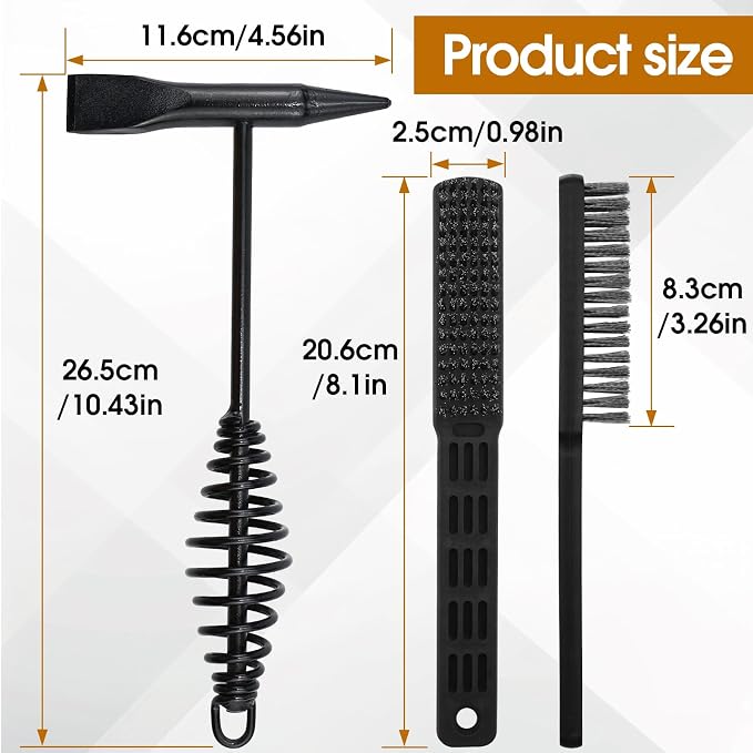 Chipping Hammer and Wire Brush Set – 10.6 in Heavy Duty Welding Hammer with Spring Handle and Steel Bristle Brush, Welding Tools and Accessories for Weld Slag Removal