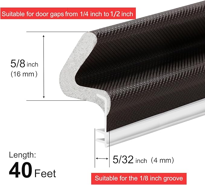 40 Feet Door Weather Stripping, Kerf Weather Stripping for Doors with Groove, Kerf Door Seal for Large Gap and Easy Installation(40, Brown)