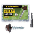 LIONMAX Metal Roofing Screws #10 x 1 Inch, 300-PCS, Brown Painted Hex Head Sheet Metal Roof Screws, Rubber Washer, Sharp Point, Metal to Wood Siding Screws, Hex Socket Included