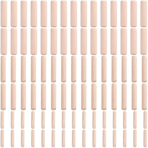 90 Pcs 3 Size Wooden Dowels Assorted, M6 M8 M10 Fluted Wood Dowel Pins, Hard Wood Grooved Plug, Furniture Woodwork Straight Grooved Dowel for Crafts, Furniture, DIY, Carpentry (1/4"+5/16"+3/8")