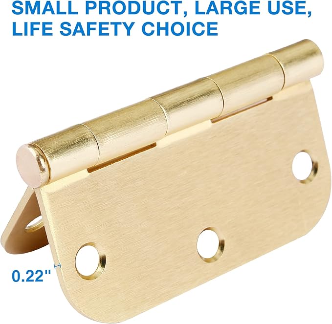 42 Pack Interior Door Hinges Brushed Brass 3.5 inch X 3-1/2" 5/8 Radius,3 ½"Satin Gold Round Standard Hinge for Single Doors DIY Assembly Bifold Table Hardware Kit House Accessories Home Eseentials