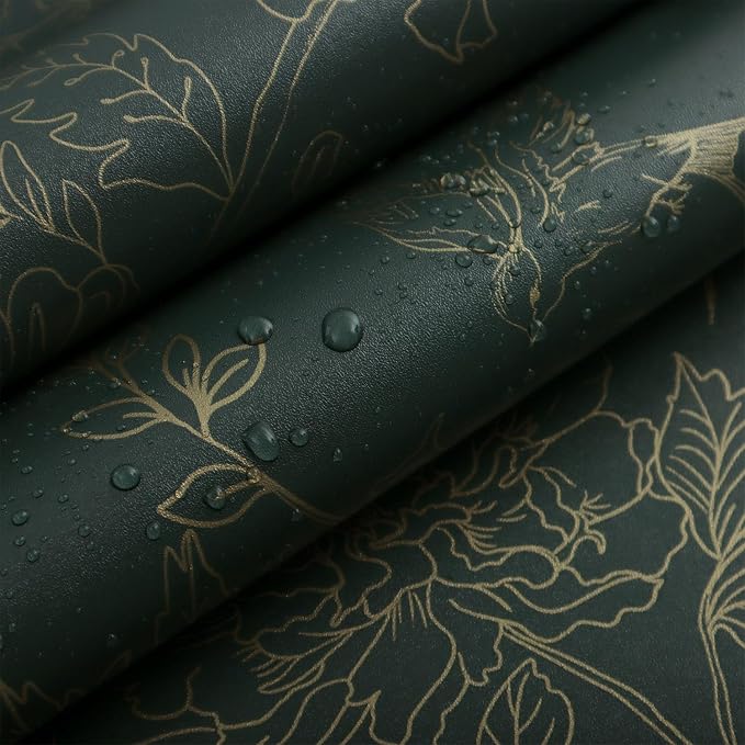 Froluya Dark Green and Gold Wallpaper Floral Peel and Stick Wallpaper 17.7"x393.7" Vintage Floral Contact Paper Peel and Stick Flowers Birds Removable Self Adhesive Wall Paper for Bedroom Cabinets