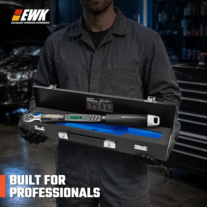 1/4" Drive Digital Angle Torque Wrench 1.1-22.1 ft-lbs (1.5-30 Nm) | ±1.5% clockwise / ±2.5% counterclockwise and angle accuracy of ±2%, LCD Display, LED Buzzer Vibration Alert, 30 Memory Values