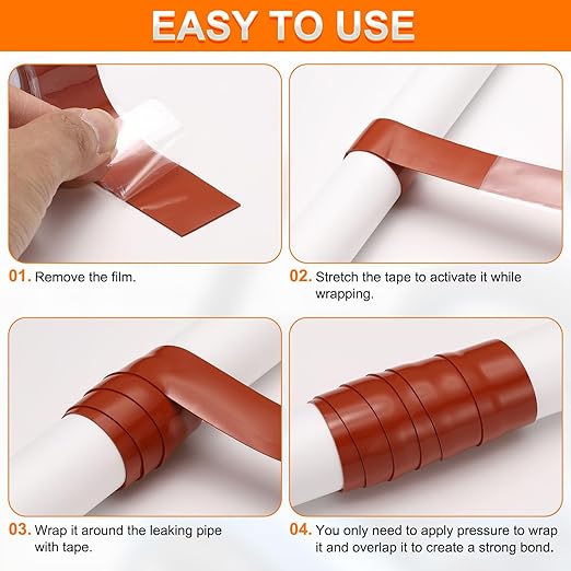 uxcell Self Fusing Silicone Tape, 1" x 10ft Waterproof Water Leak Sealing Tape for Plumbing Pipe Hose Repair Handles, White (0.5mm Thick)