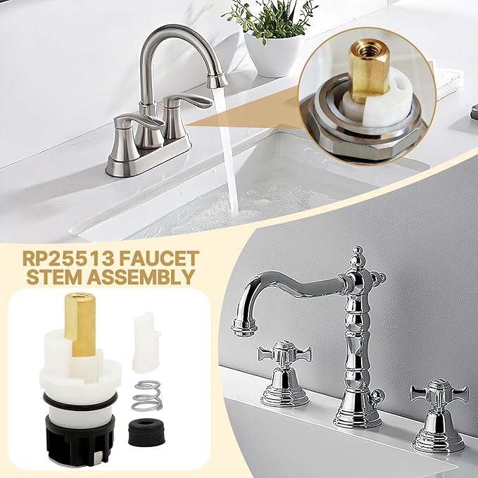 2 Pack RP25513 Two-Handle Faucet Stem Repair Kit with RP24096 Cartridge, RP4993 Seats and Springs, and RP24097 Quarter-Turn Stops Durable Brass and Plastic Faucet Repairs (2)