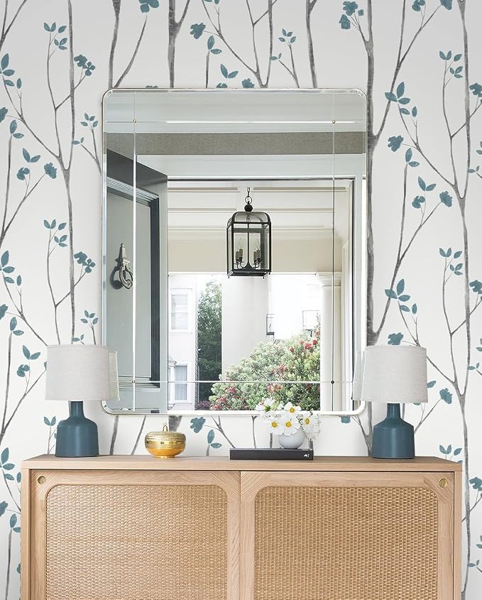Timeet Peel and Stick Wallpaper Floral Wallpaper Boho Floral Contact Paper 16.14"x197" Blue White Leaf Self Adhesive Removable Wall Paper for Bedroom Bathroom Dector