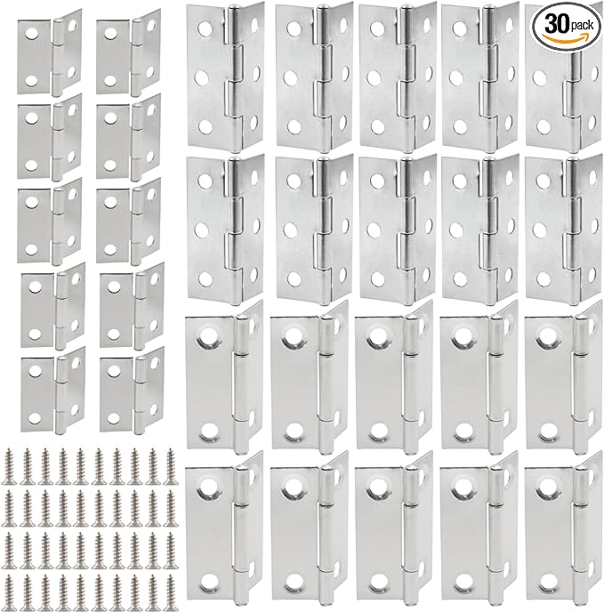Luomorgo 30 Pack Mini Hinges Butt Hinges, Stainless Steel Cabinet Hinge, Small Folding Door Hinge for Wooden Box, Crafts (1 Inch, 2 Inch, 3 Inch)