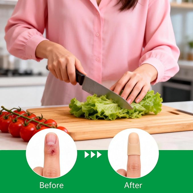 Kris-kikomy Gel Finger Protectors Finger Caps Silicone Fingertips Protection - Finger Cots Great for Trigger Finger, Finger Arthritis, Finger Cracking and Other Finger Pain Relief(Nude, Medium)