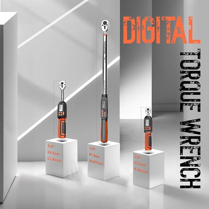 Digital Torque Wrench 3/8 Drive (5.02-99.57 Ft. Lb / 6.8-135 N.m) | ±2% Accuracy,Buzzer and LED Alert,Electric Display,Peak & Track,Foot / Inch Pound,Automotive,Car, Moto,Spark Plug,Engine,Bike