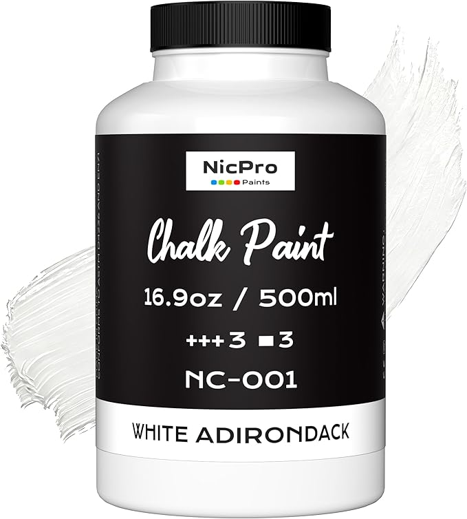 Nicpro All-in-One White Chalk Paint for Furniture, 16.9 oz (500ml) Matte Finish Acrylic Craft Paint, Built-In Primer & Top Coat, Non-Toxic Furniture Paints for Cabinets, Wood, Metal, Home Decor