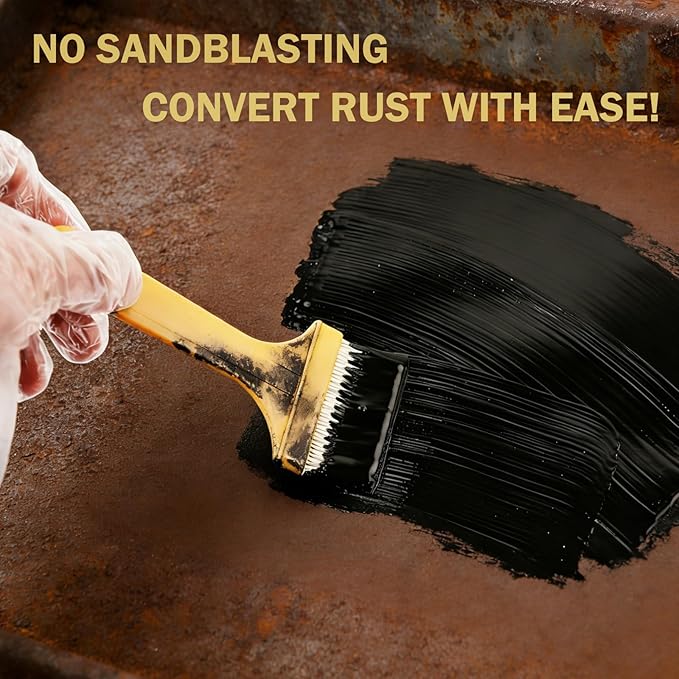2 in 1 Rust Converter & Metal Primer, 42 Oz Black Rust Inhibitor Paint for Metal, Rust Conversion Paint, Heat-Resistant Anti Rust Coating for Car, Marine, Industrial, Chassis