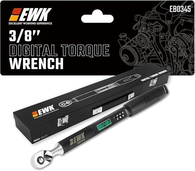 3/8 Inch Drive Digital Torque Wrench 5-100 ft-lbs (6.8-135 Nm) | IS0 6789, ±1.5% clockwise / ±2.5% counterclockwise, LCD Display, LED Buzzer Vibration Alert, 30 Memory Values