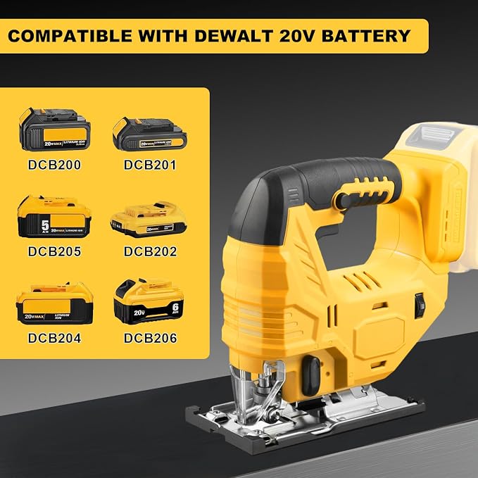 Cordless Jig Saw Compatible with Dewalt 20V Battery, Brushless Jig Saw with 6pcs Blades, 4 Orbital Sets for Wood, Plastic and Metal Cutting (Tool Only, No Battery)